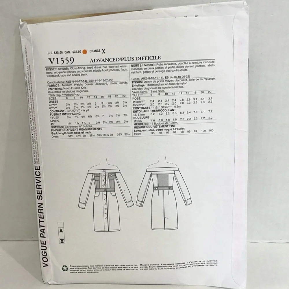 Vogue Sewing Pattern V1559 Guy Laroche Off Shoulder Dress Sz 6-14 NEW‎